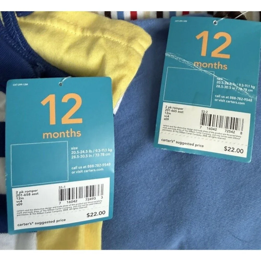 NEW LOT-4 NWT Boys 12 Months Summer Clothes Carter Rompers One piece Outfits